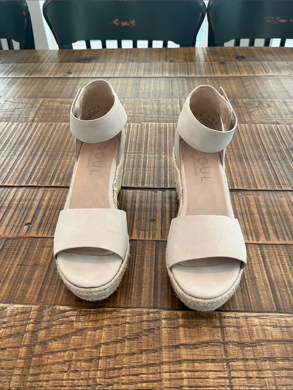 SOUL Naturalizer Neutral Beige Espadrille Ankle-Strap Wedges
